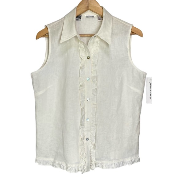 NWT Richard Malcolm Irish Linen Sleeveless Ruffled Blouse S L - Picture 1 of 11
